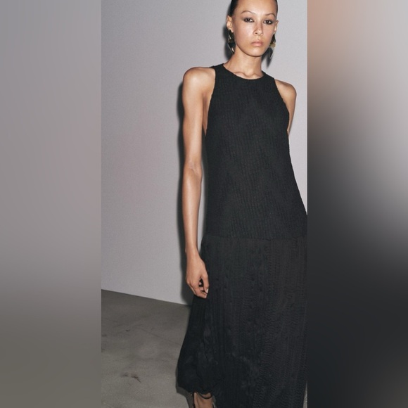 Zara Woman Collection Black Crinkled Midi Dress – Size Medium – Brand New - Picture 2 of 12